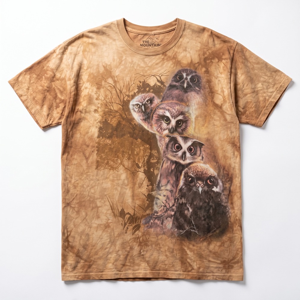 The Mountain Owl Graphic T-Shirt Mens XL Brown Tie Dye Nature Tee